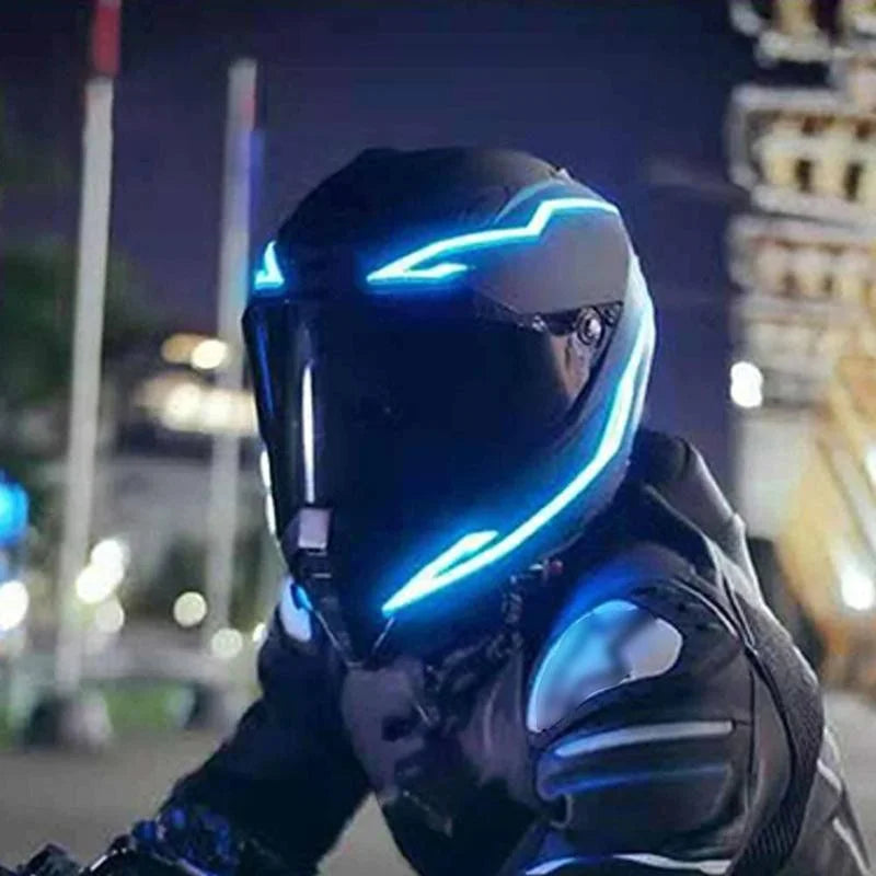 Waterproof Motorcycle Bike Helmet LED Cold Light Strip EL Sticker 4 Flashing Warning Lights Night Riding Helmet Kit