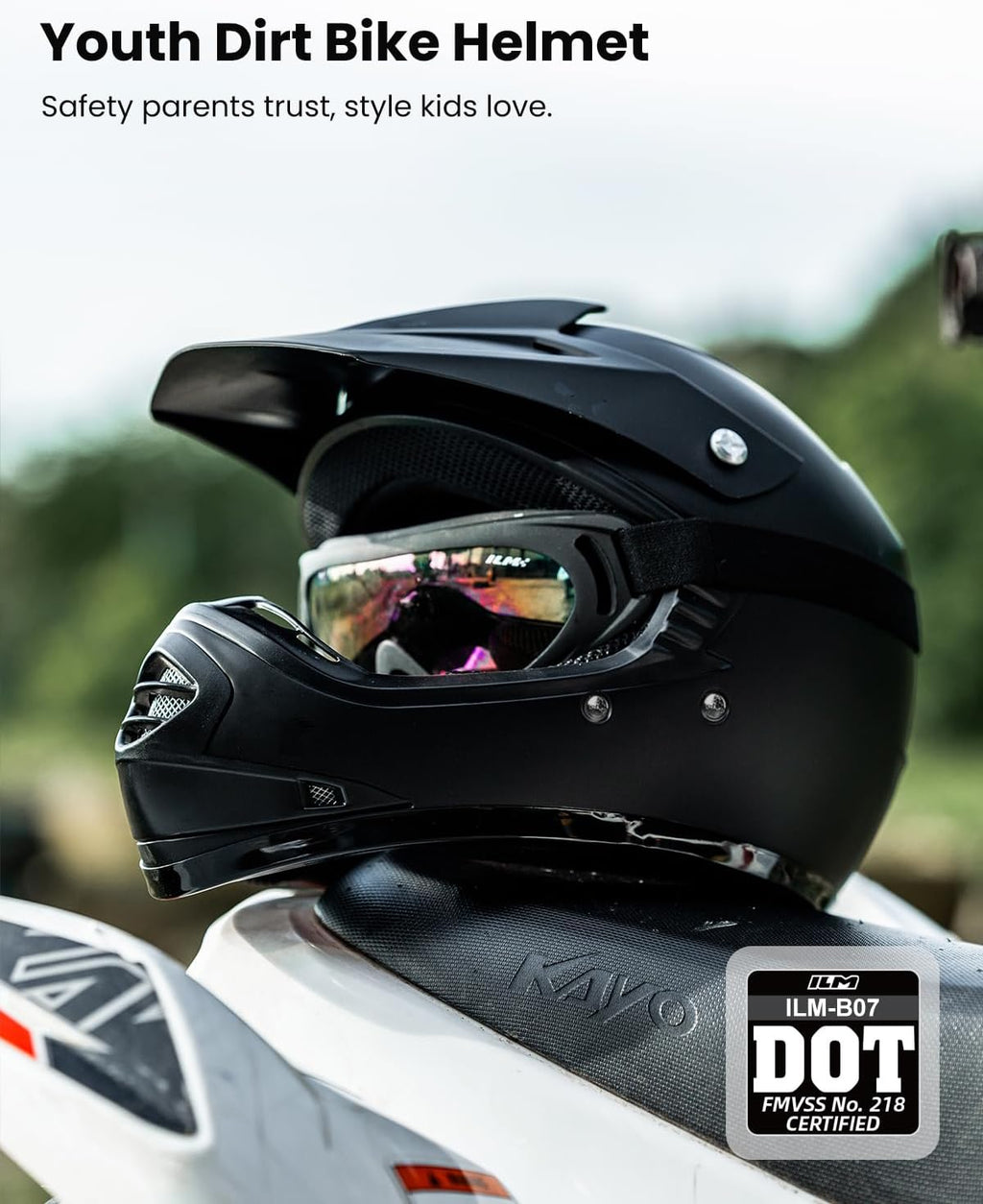 Youth Kids DOT Full‑Face Dirt Bike Helmet ATV Motocross Set B07