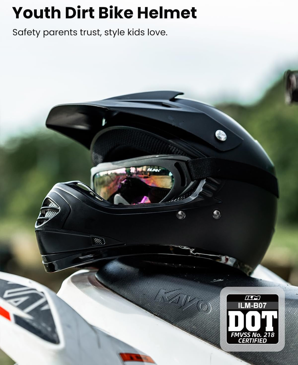 Youth Kids DOT Full‑Face Dirt Bike Helmet ATV Motocross Set B07