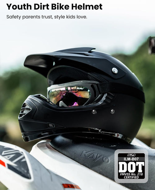 Youth Kids DOT Full‑Face Dirt Bike Helmet ATV Motocross Set B07