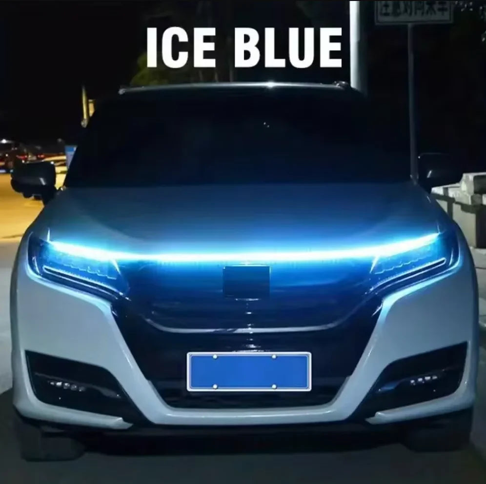 1Pc Dynamic Meteor Led Car Hood Lights Strip Universal Engine Hood Guide Decorative Light Bar Auto Headlights Car Running Light