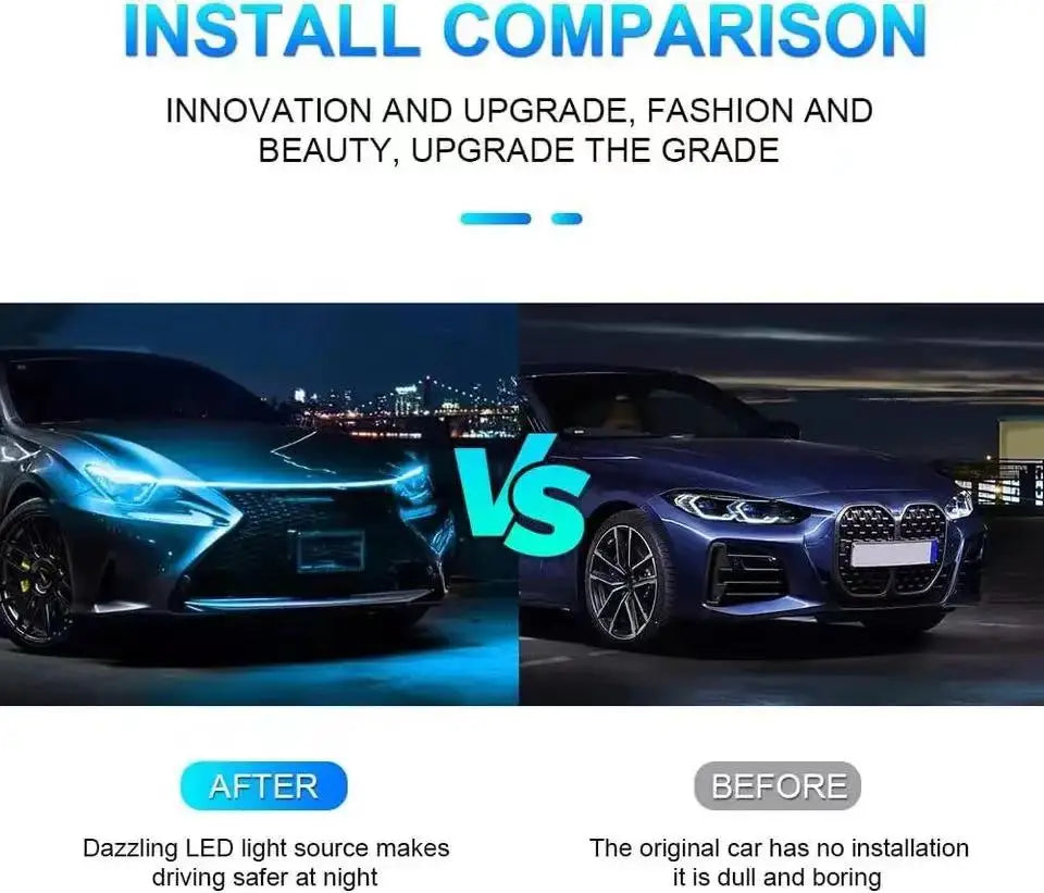 1Pc Dynamic Meteor Led Car Hood Lights Strip Universal Engine Hood Guide Decorative Light Bar Auto Headlights Car Running Light
