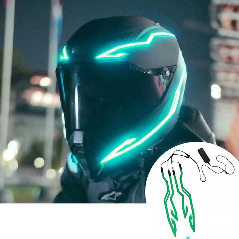 Waterproof Motorcycle Bike Helmet LED Cold Light Strip EL Sticker 4 Flashing Warning Lights Night Riding Helmet Kit
