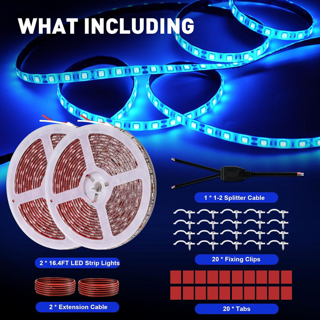 Pontoon Boat Lights Marine LED Strip Lights, Boat LED Strip Light 12V Waterproof, Interior Deck Light for Kayak, Jon Boating, Bass Boats, Fishing Boats (Blue, 32.8Ft)