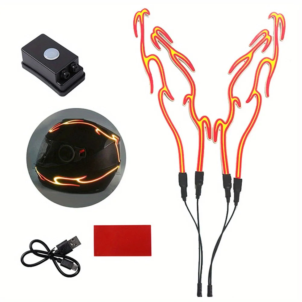 4 in 1 Motorcycle Helmet LED Cold Light Waterproof Strip Sticker Flashing Warning Lights Night Riding Chargeable Accessories