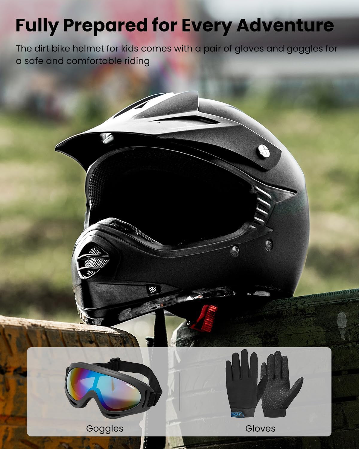 Youth Kids DOT Full‑Face Dirt Bike Helmet ATV Motocross Set B07