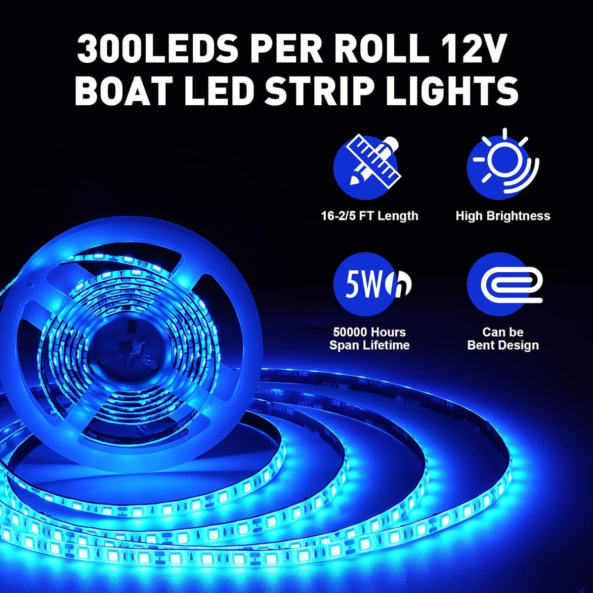 Pontoon Boat Lights Marine LED Strip Lights, Boat LED Strip Light 12V Waterproof, Interior Deck Light for Kayak, Jon Boating, Bass Boats, Fishing Boats (Blue, 32.8Ft)